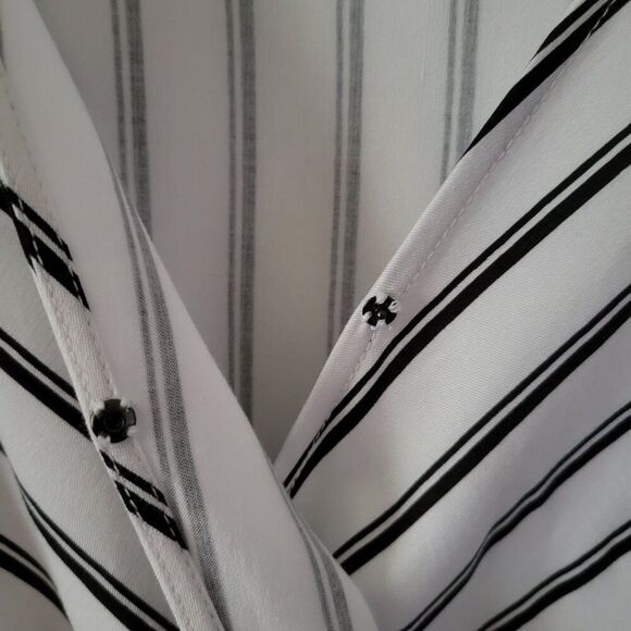 Du Jour QVC Blouse wrap side zip Sz 16 B/W stripes Rayon BOHO Chic puff playful - Picture 7 of 16